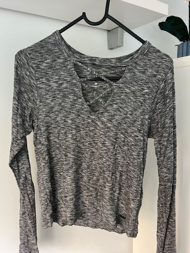 Top gris jaspeado manga larga