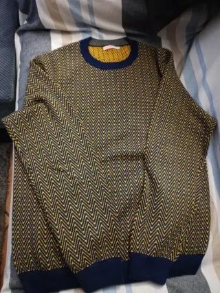 Maglione uomo fantasia zig-zag blu e giallo