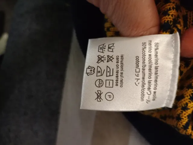 Maglione uomo fantasia zig-zag blu e giallo