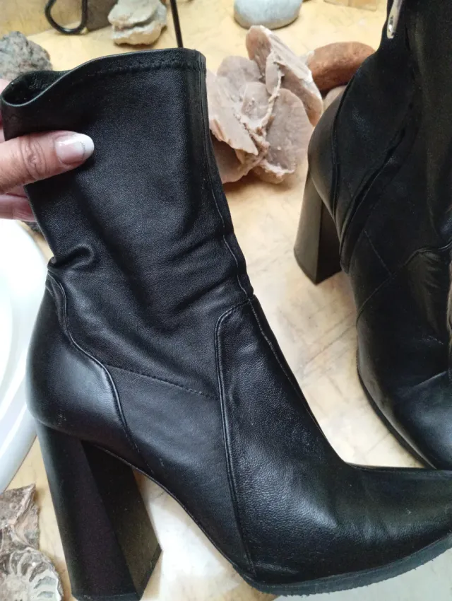 Botines Zara Piel Tacón Bloque Negro
