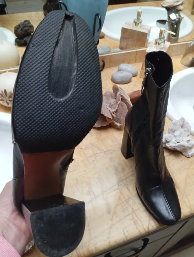 Botines Zara Piel Tacón Bloque Negro