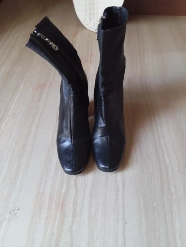 Botines Zara Piel Tacón Bloque Negro