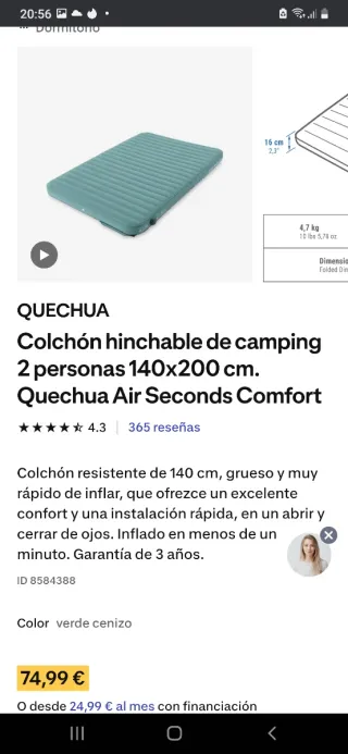 Colchón inefable doble Decathlon.