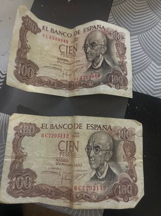 2 Billetes 100 Pesetas 1970 España 1000 liras 5di