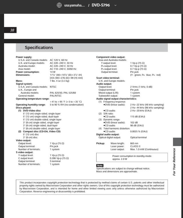 Reproductor DVD Yamaha DVD-S796 Negro