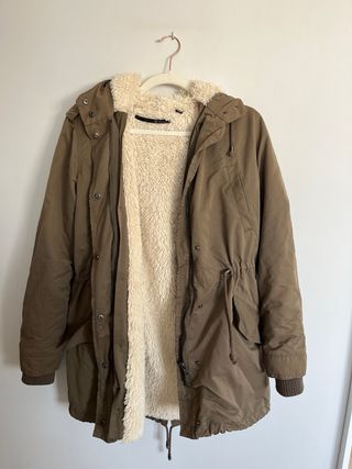 Parka Forro Borreguito Capucha Caqui