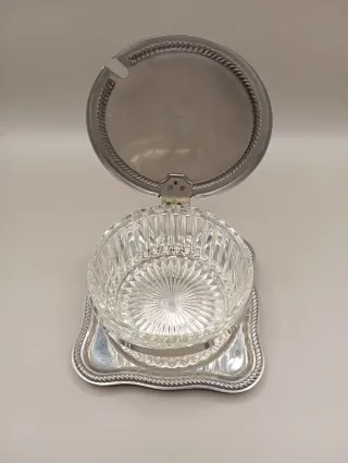 Portaformaggio in vetro e acciaio inox vintage