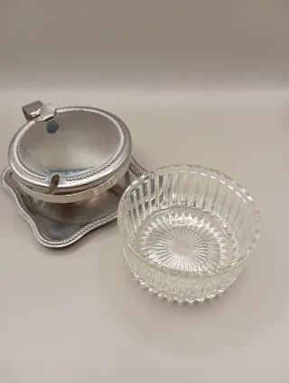 Portaformaggio in vetro e acciaio inox vintage