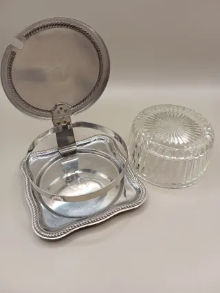 Portaformaggio in vetro e acciaio inox vintage