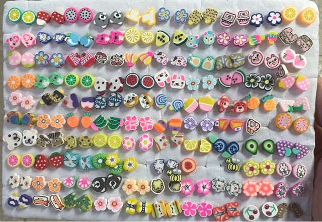 set 100 pendientes flores animales y frutas. pack