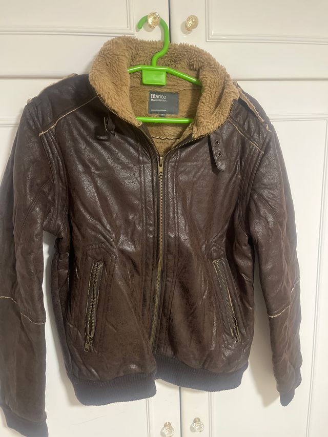 Chaqueta Blanco Talla M Marrón Forro Peluche