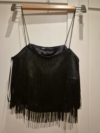Top Zara Negro con Flecos Talla M
