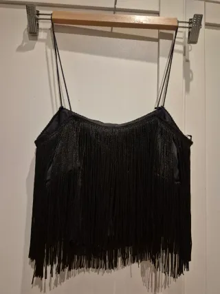 Top Zara Negro con Flecos Talla M