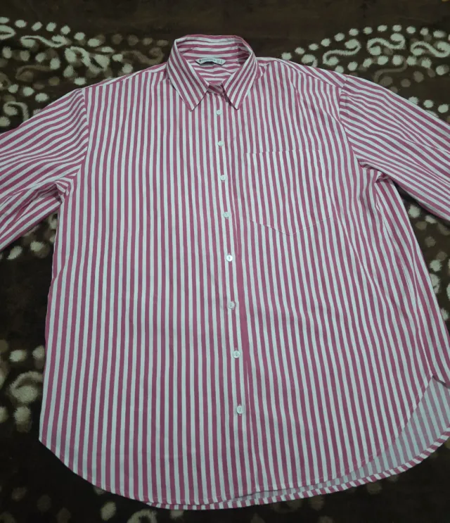 Camisa Rayas Mujer Rosa y Blanca