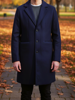 Abrigo Hombre Largo Azul Entallado