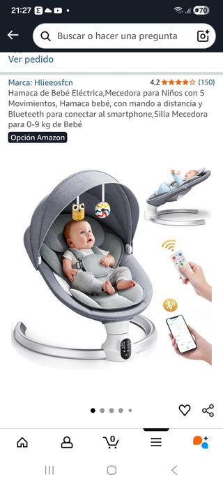 Hamaca mecedora eléctrica para bebé