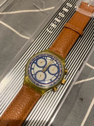 Orologio Swatch Chrono in pelle marrone