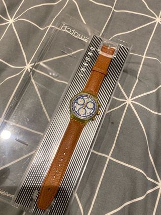 Orologio Swatch Chrono in pelle marrone