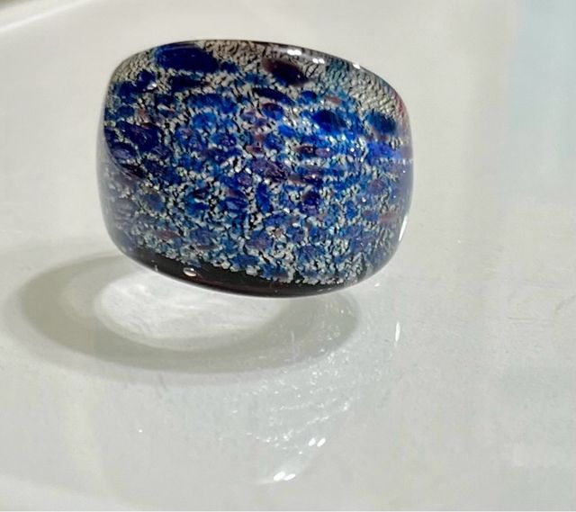 Anillo Cristal Murano Azul/Negro Sin Estrenar
