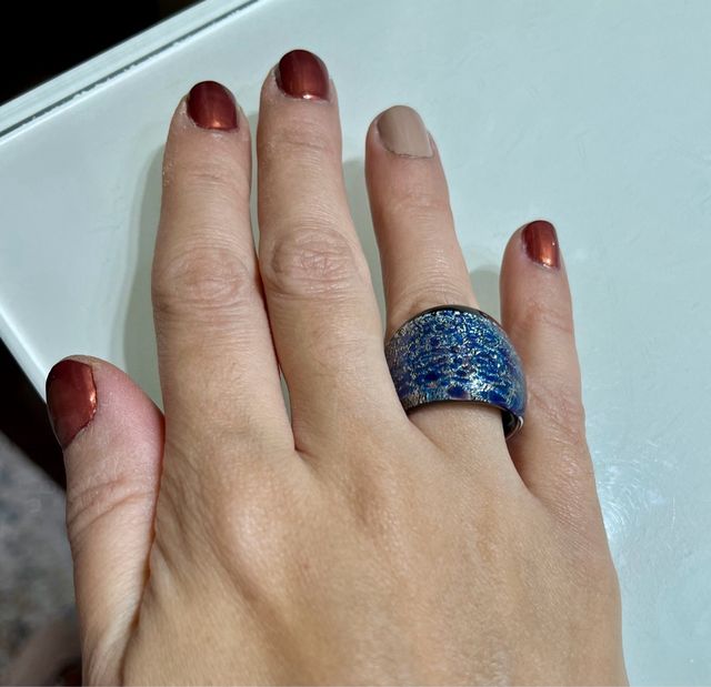 Anillo Cristal Murano Azul/Negro Sin Estrenar