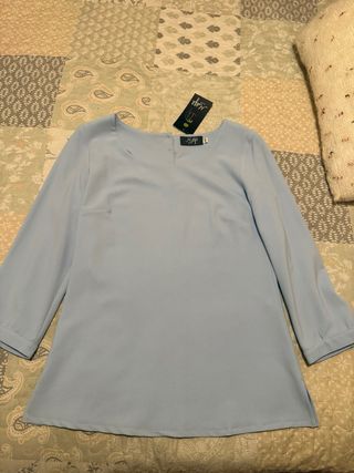 Blusa Muji manga francesa azul Talla S
