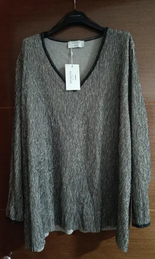 Top mujer manga larga gris y negro