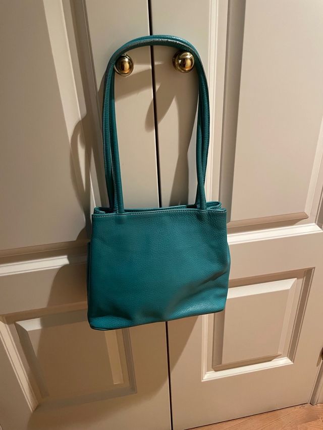 Bolso de piel auténtica señora color turquesa