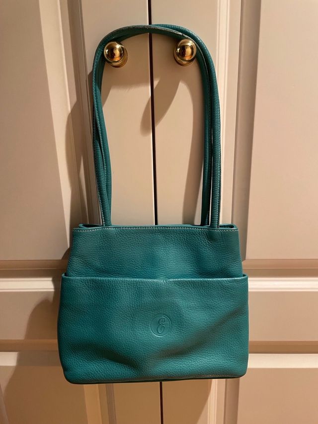 Bolso de piel auténtica señora color turquesa
