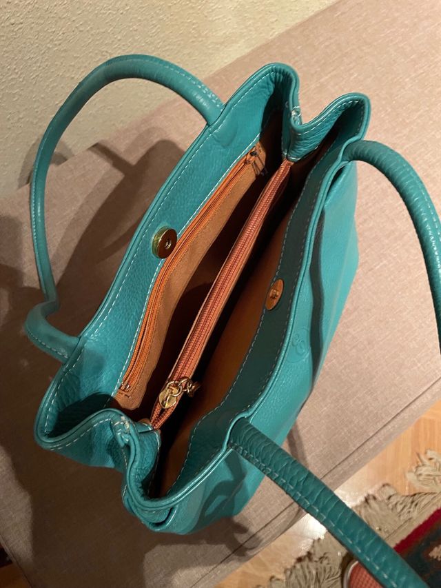 Bolso de piel auténtica señora color turquesa