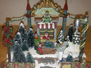 Decoración Navidad escena mercado con luz y sonido