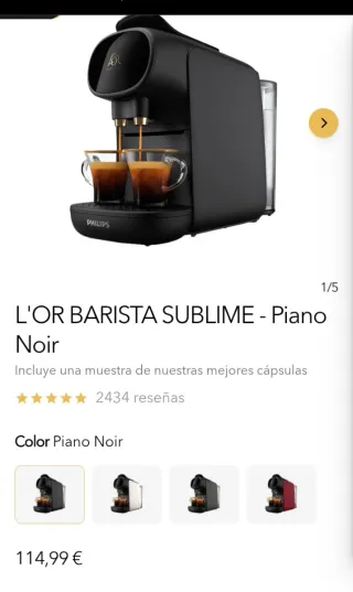 Cafetera L'or Barista Sublime Piano Noir