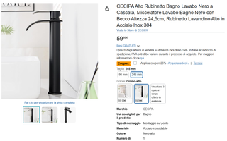 Rubinetto Cascata Nero Acciaio Inox 304