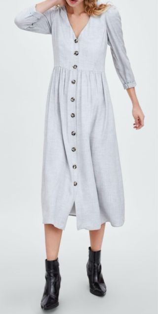 Vestido Zara gris y blanco