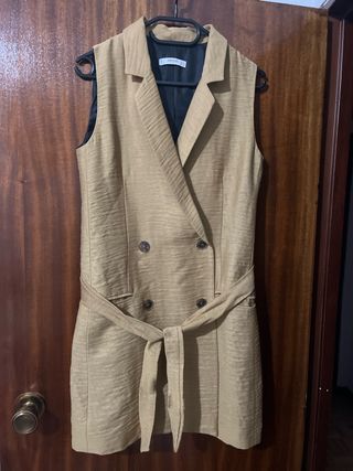 Chaleco Mango Beige Doble Botonadura