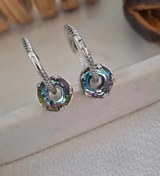 Pendientes Aro Plata con Piedra Multicolor