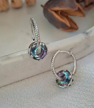 Pendientes Aro Plata con Piedra Multicolor