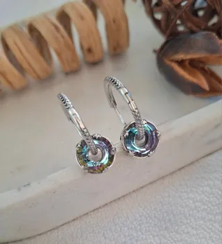 Pendientes Aro Plata con Piedra Multicolor