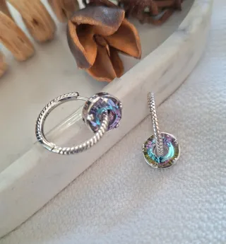 Pendientes Aro Plata con Piedra Multicolor