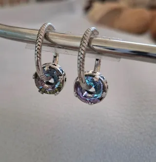 Pendientes Aro Plata con Piedra Multicolor