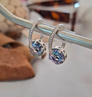 Pendientes Aro Plata con Piedra Multicolor