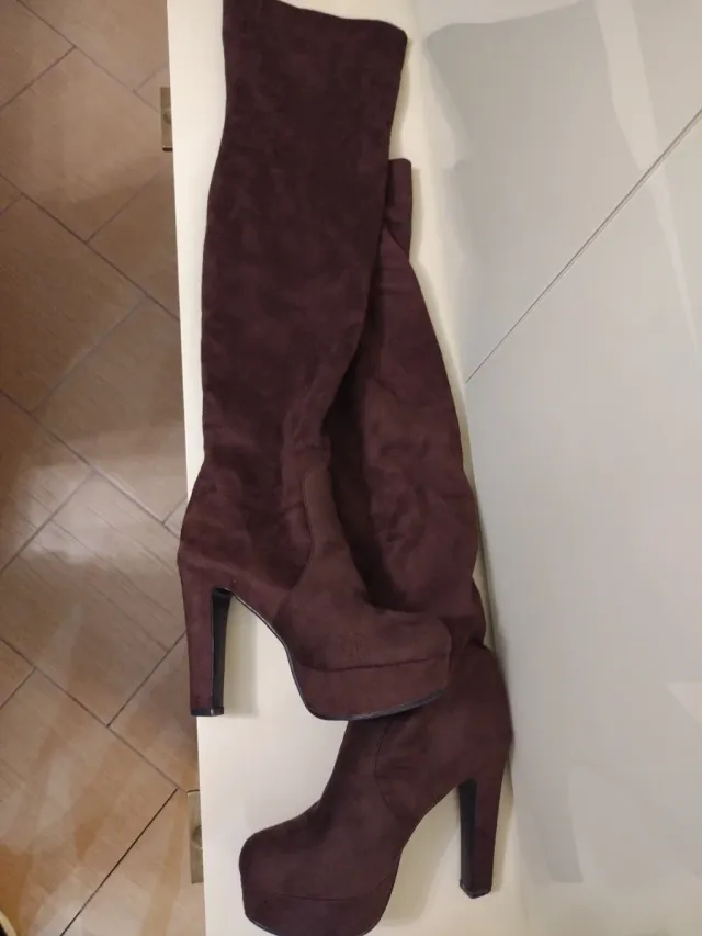 Stivali marroni tacco alto plateau