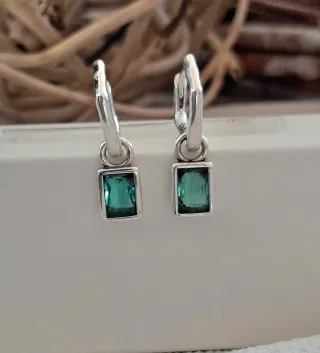 Pendientes Plata Ley Aro con Piedra Verde