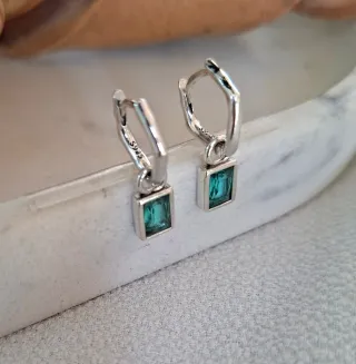 Pendientes Plata Ley Aro con Piedra Verde