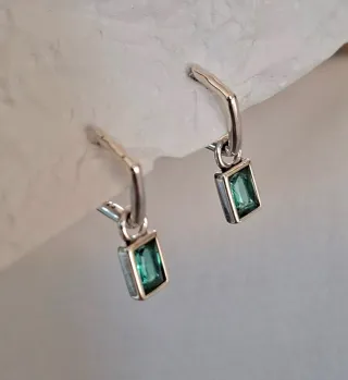 Pendientes Plata Ley Aro con Piedra Verde