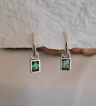 Pendientes Plata Ley Aro con Piedra Verde