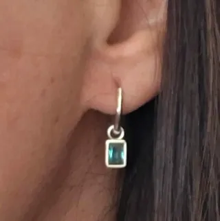 Pendientes Plata Ley Aro con Piedra Verde