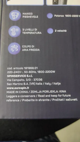 Asciugacapelli nuovo manico pieghevole