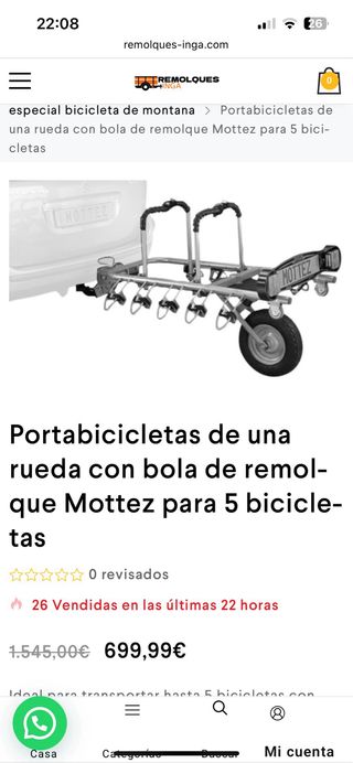 Remolque Portabicicletas 5 bicicletas con 1 rueda