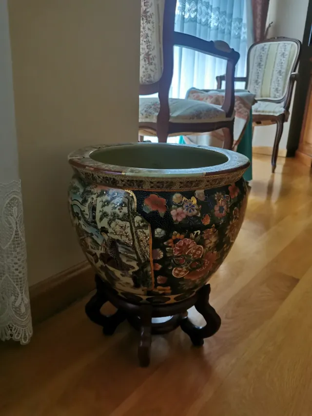 Macetero/pecera porcelana China decorada