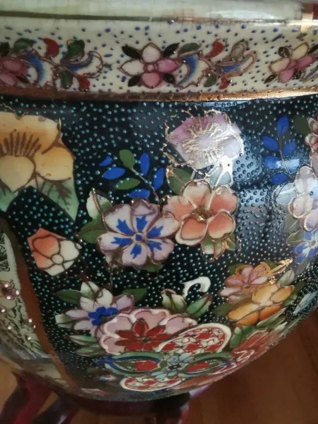 Macetero/pecera porcelana China decorada